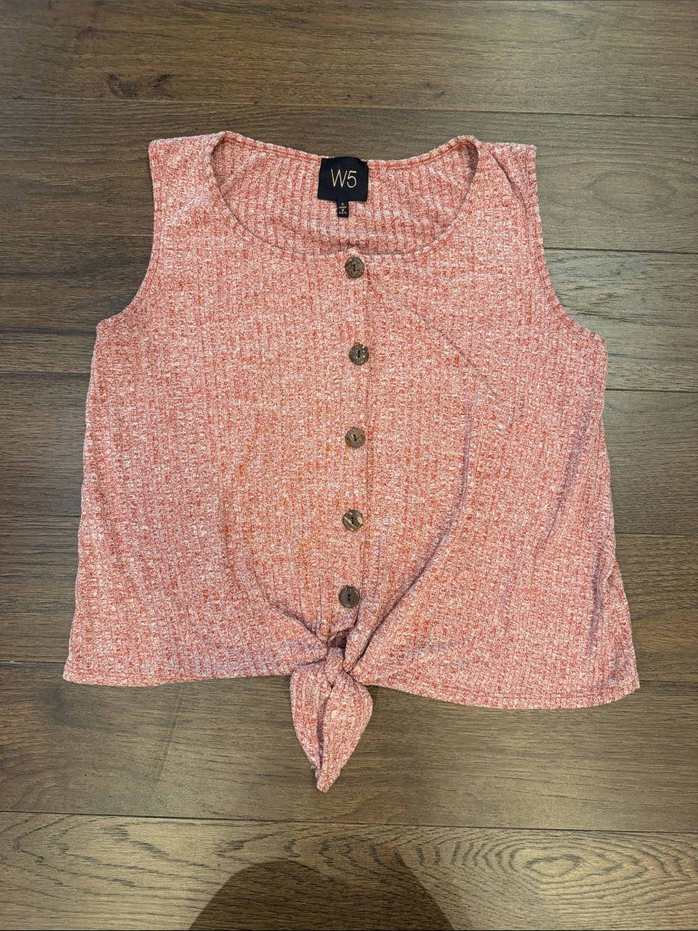 Anthropologie W5 Pink Heathered Knit Button Tie Tank Size Small - C58-042